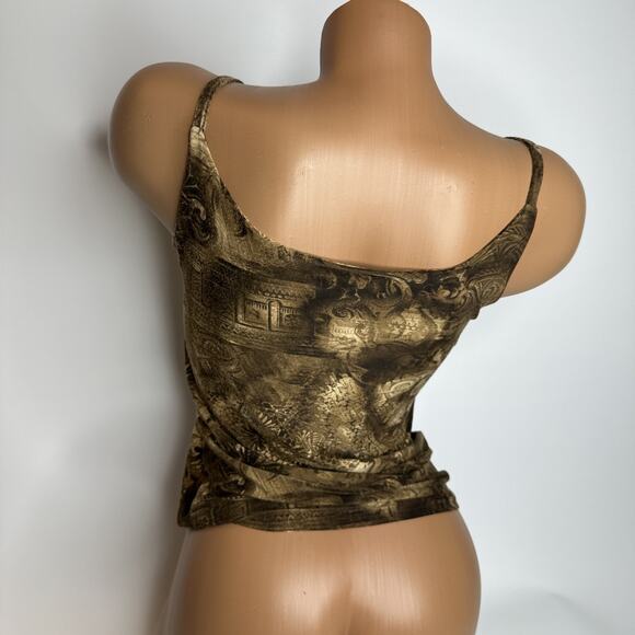 Vintage Best Look Paris Baroque Print Cami Top Brown Gold Boho Y2K Size Small - Picture 2 of 9